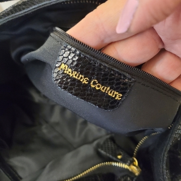 Maxine Couture Black Snakeprint Leather Hobo Shoulder Bag - Picture 9 of 11